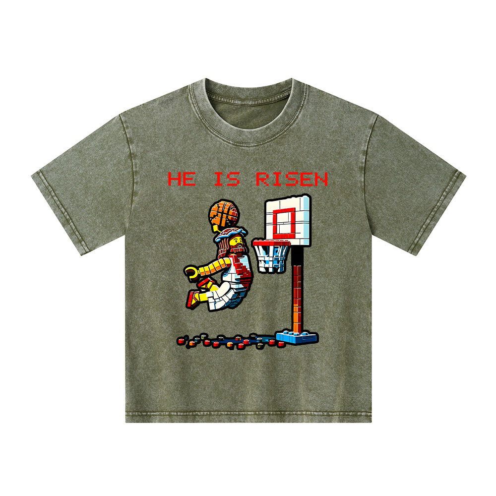 He Is Risen Christian Kid Washed T-Shirt