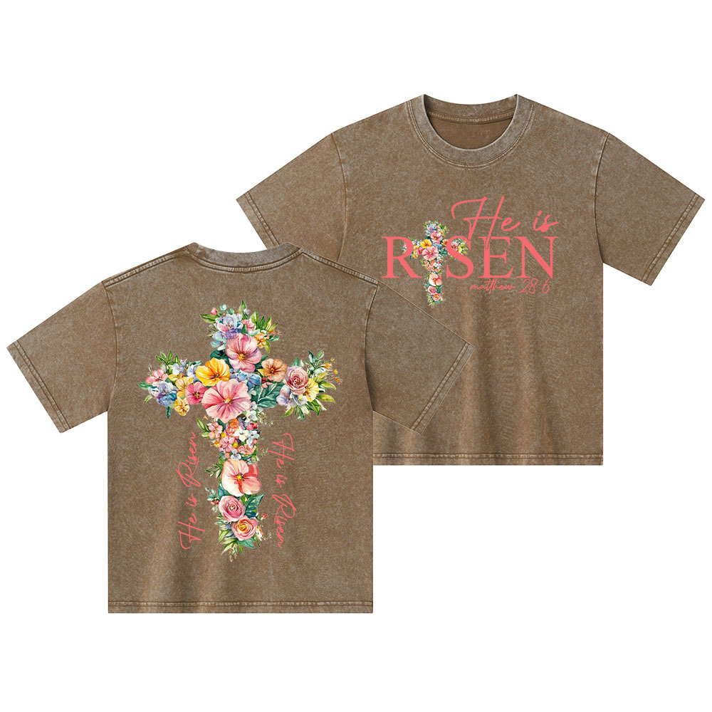 He Is Risen Christian Kid Washed T-Shirt