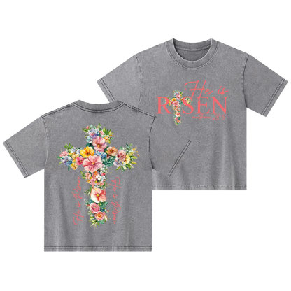 He Is Risen Christian Kid Washed T-Shirt