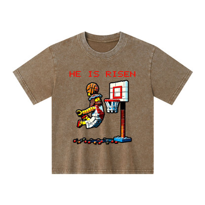 He Is Risen Christian Kid Washed T-Shirt