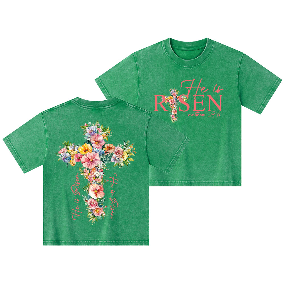 He Is Risen Christian Kid Washed T-Shirt