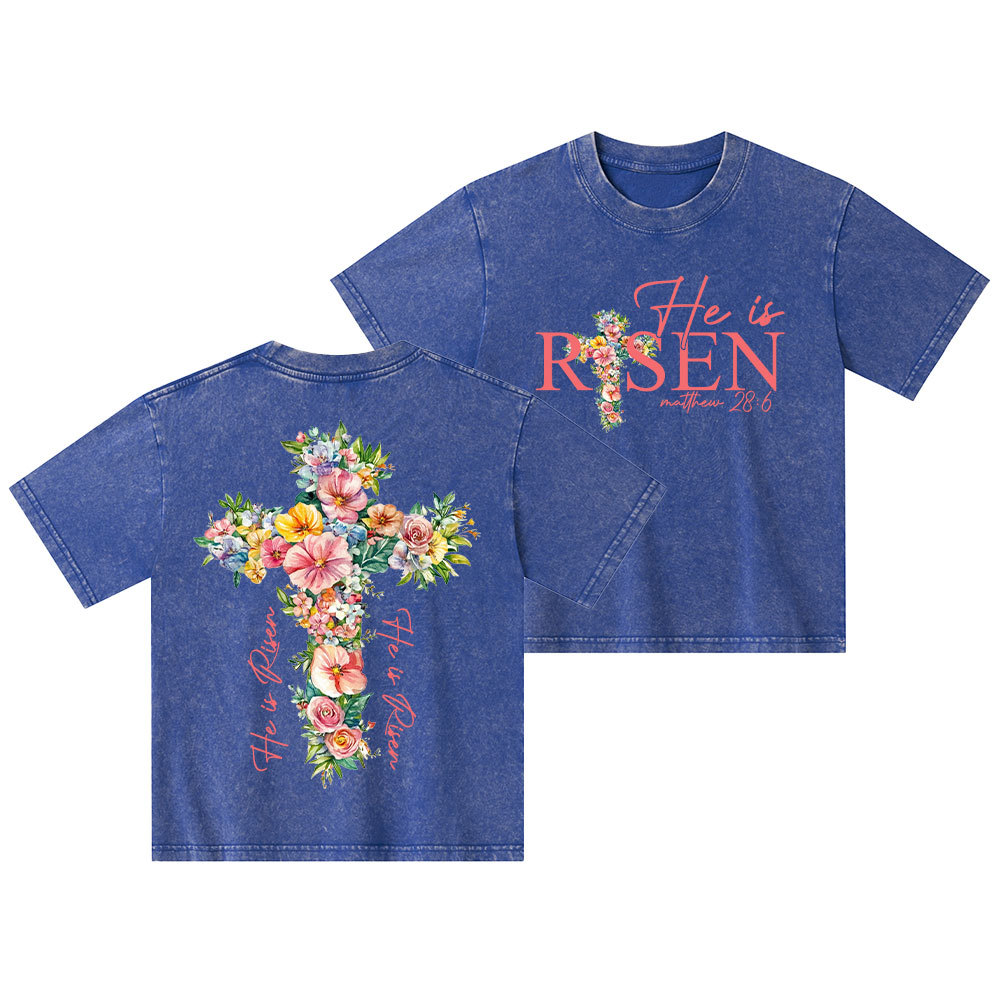 He Is Risen Christian Kid Washed T-Shirt