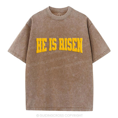 He Is Risen Christian Puff Printed Washed T-Shirt