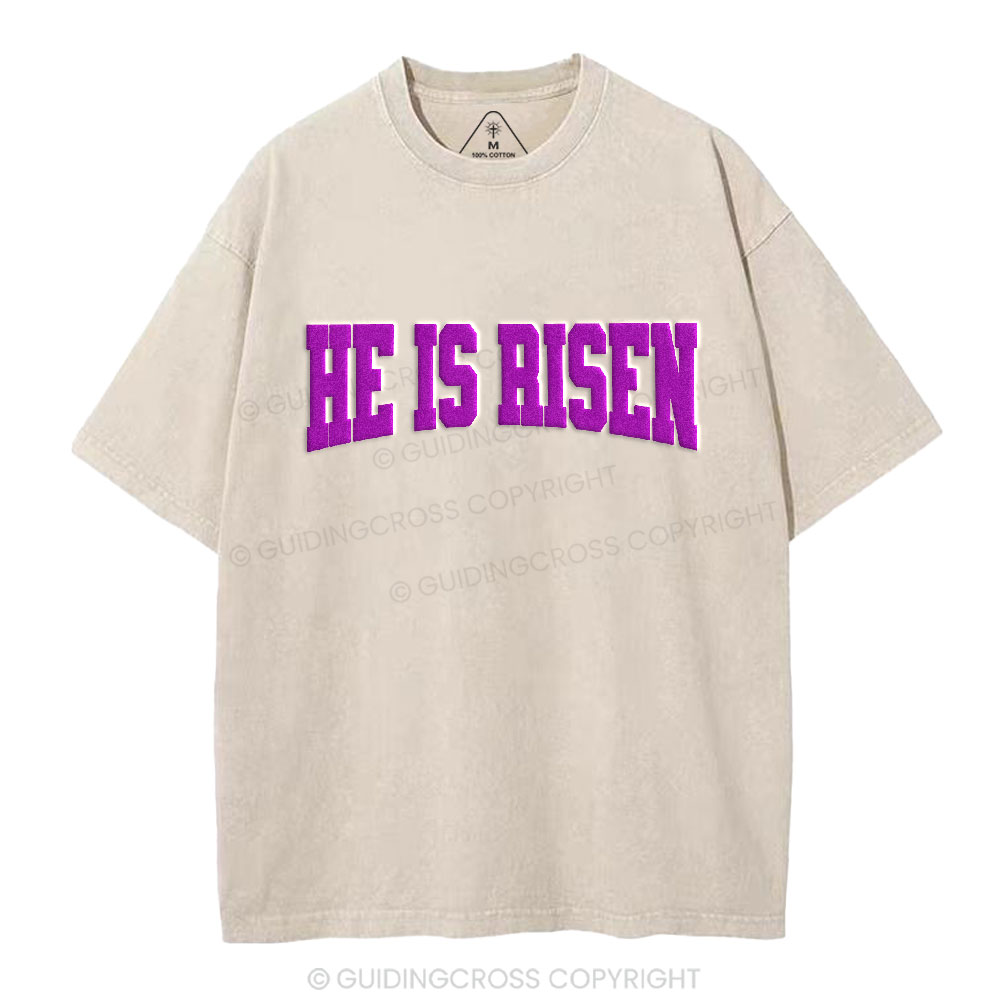 He Is Risen Christian Puff Printed Washed T-Shirt
