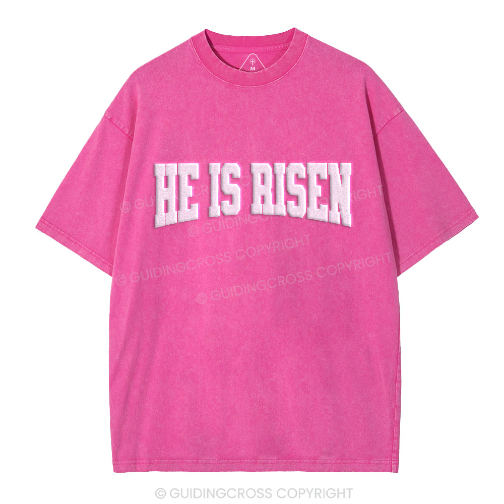 He Is Risen Christian Puff Printed Washed T-Shirt