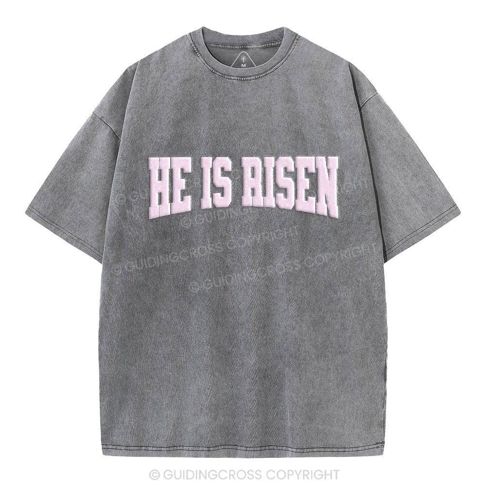 He Is Risen Christian Puff Printed Washed T-Shirt