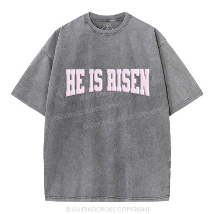 He Is Risen Christian Puff Printed Washed T-Shirt