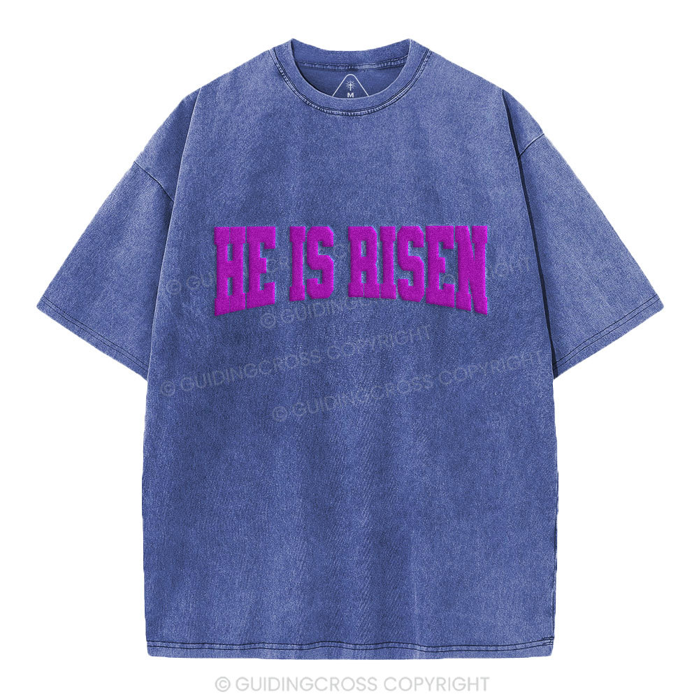 He Is Risen Christian Puff Printed Washed T-Shirt