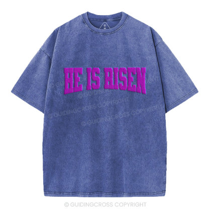 He Is Risen Christian Puff Printed Washed T-Shirt