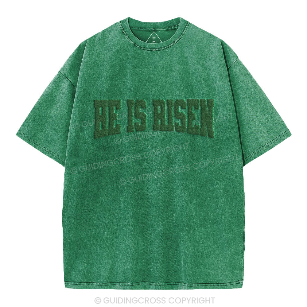 He Is Risen Christian Puff Printed Washed T-Shirt