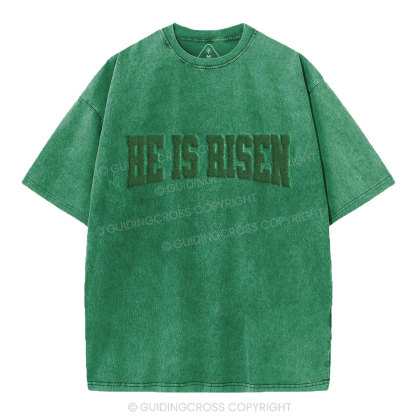 He Is Risen Christian Puff Printed Washed T-Shirt
