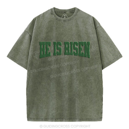 He Is Risen Christian Puff Printed Washed T-Shirt