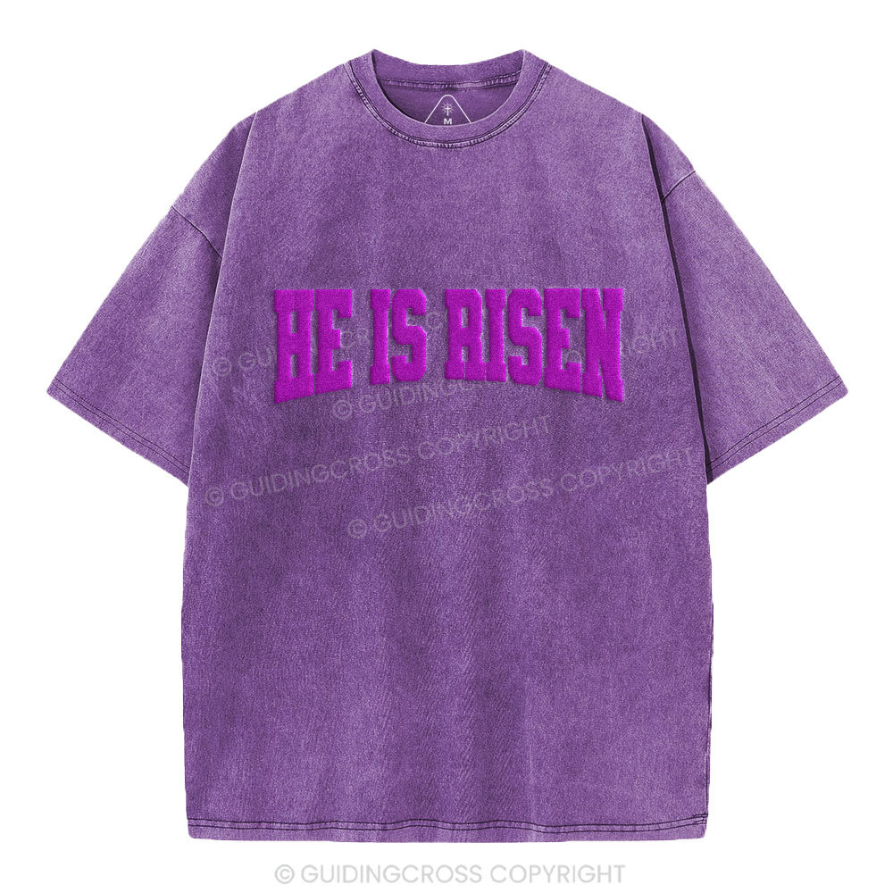 He Is Risen Christian Puff Printed Washed T-Shirt