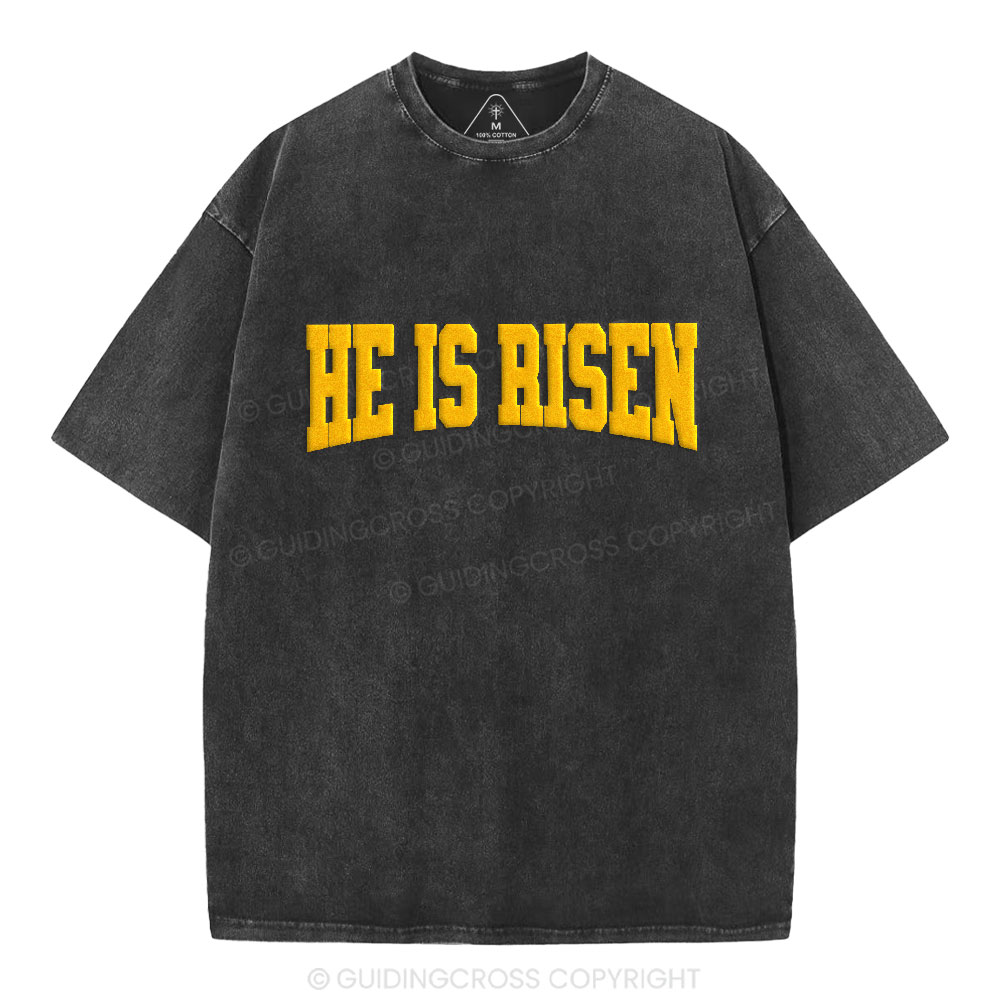 He Is Risen Christian Puff Printed Washed T-Shirt