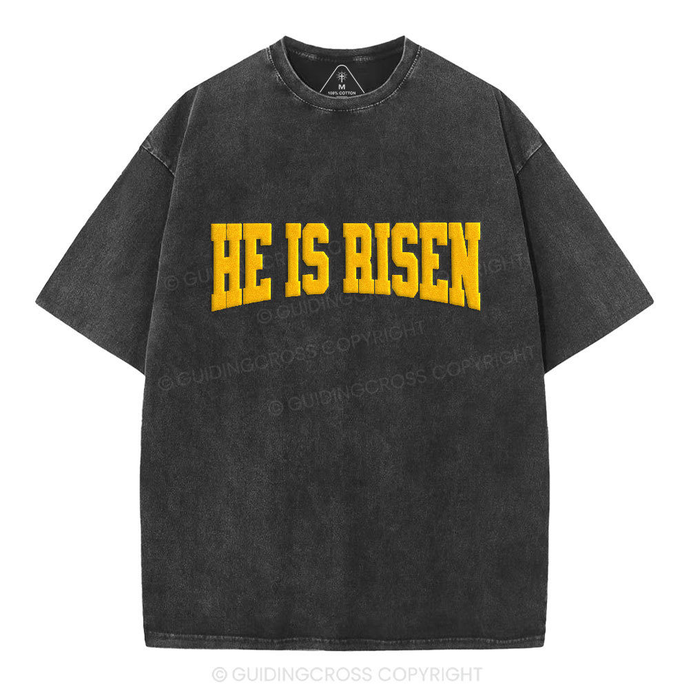 He Is Risen Christian Puff Printed Washed T-Shirt