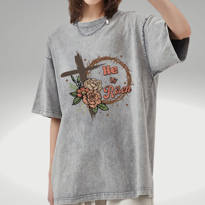 He Is Risen Christian Washed T-Shirt