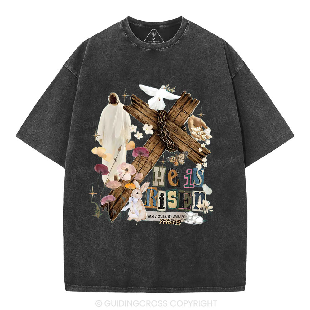 He Is Risen Christian Washed T-Shirt
