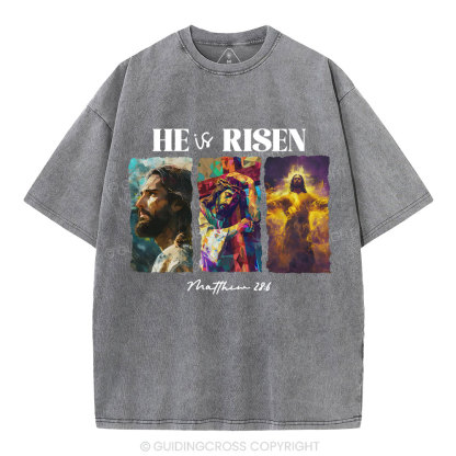 He Is Risen Christian Washed T-Shirt