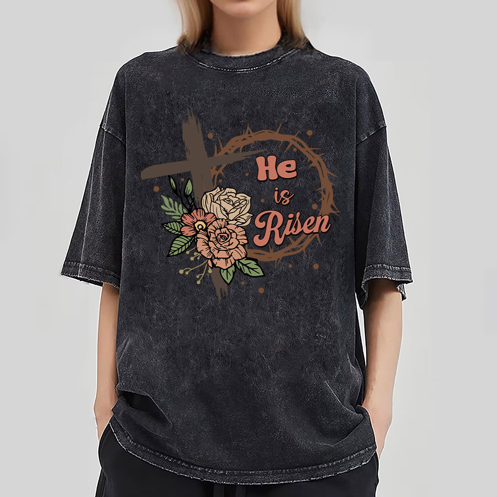 He Is Risen Christian Washed T-Shirt
