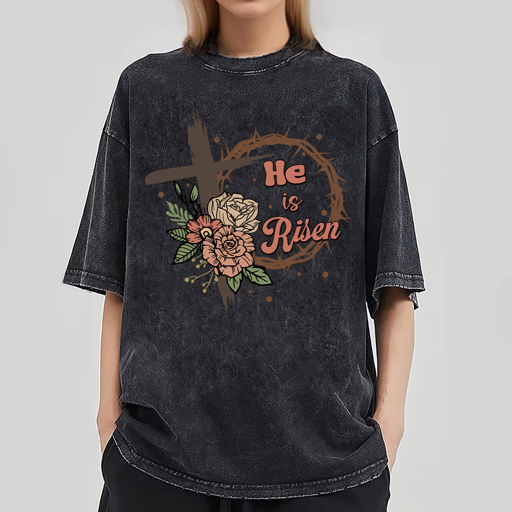 He Is Risen Christian Washed T-Shirt