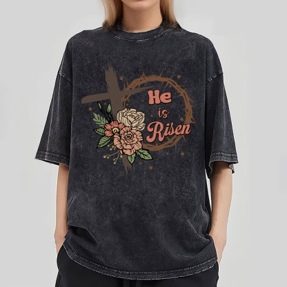 He Is Risen Christian Washed T-Shirt