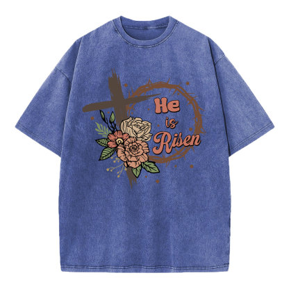 He Is Risen Christian Washed T-Shirt