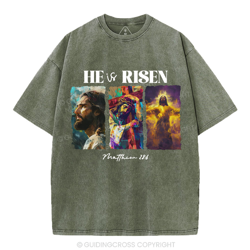 He Is Risen Christian Washed T-Shirt