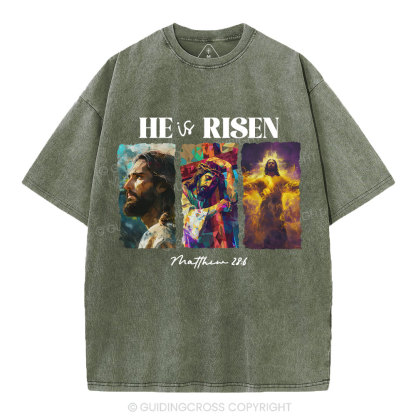 He Is Risen Christian Washed T-Shirt