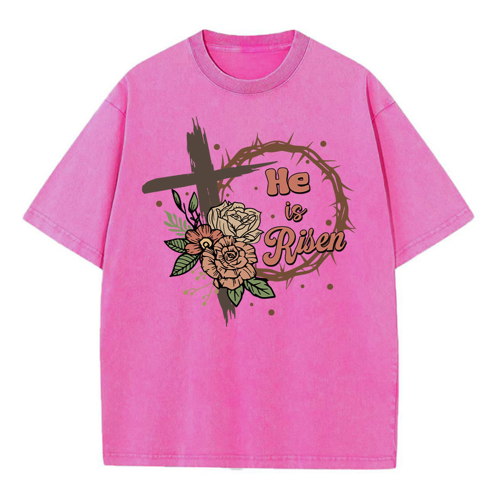 He Is Risen Christian Washed T-Shirt