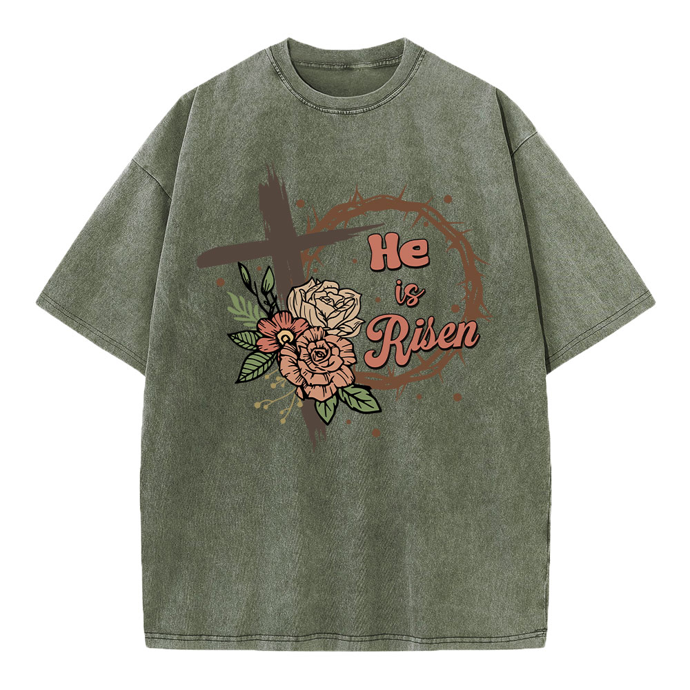 He Is Risen Christian Washed T-Shirt