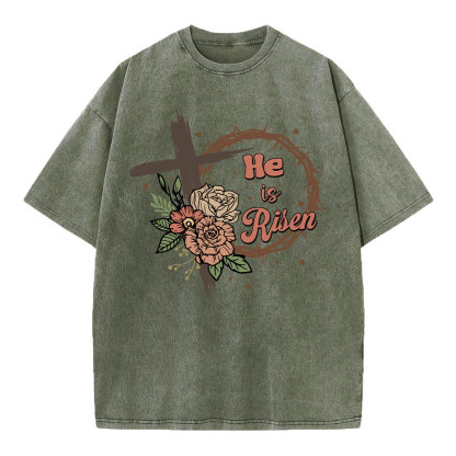 He Is Risen Christian Washed T-Shirt