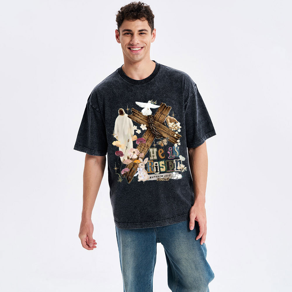 He Is Risen Christian Washed T-Shirt