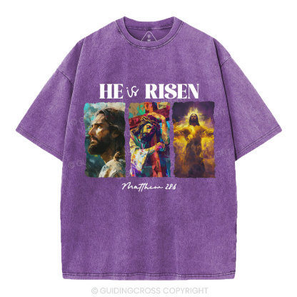 He Is Risen Christian Washed T-Shirt