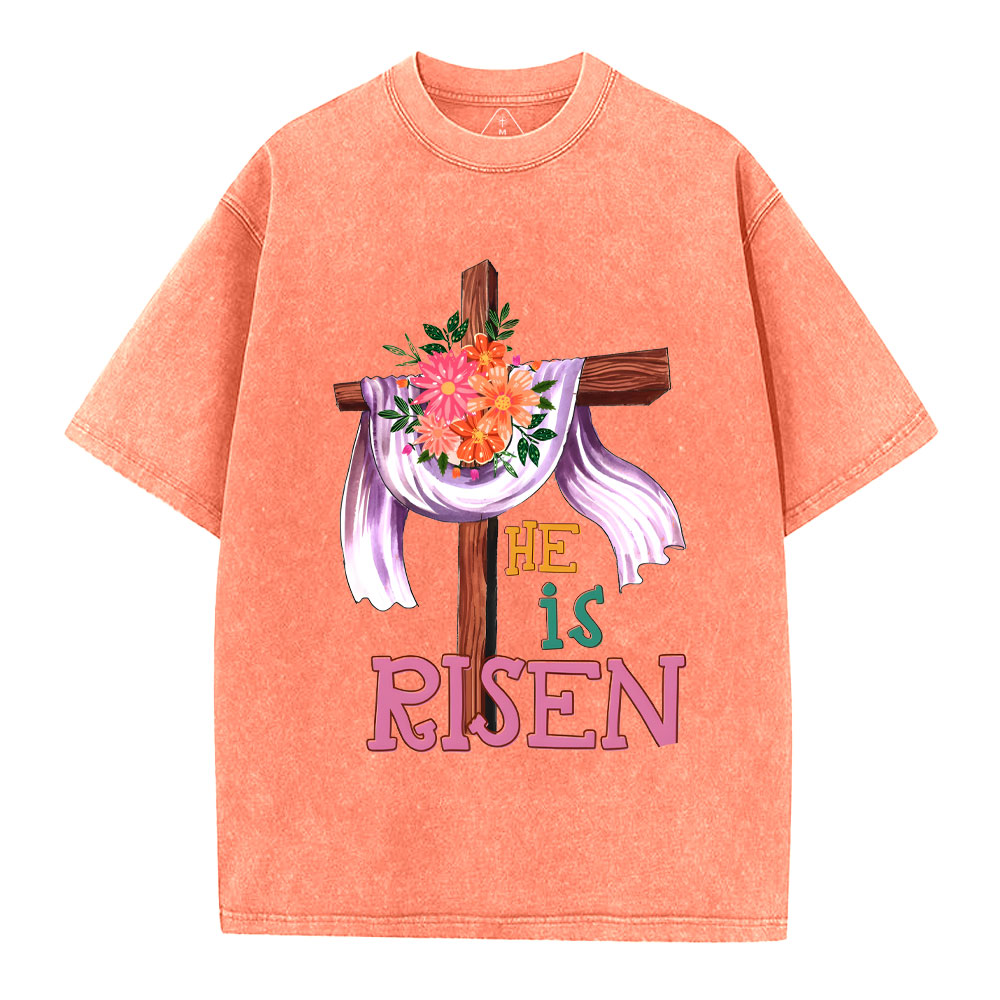 He Is Risen Christian Washed T-Shirt