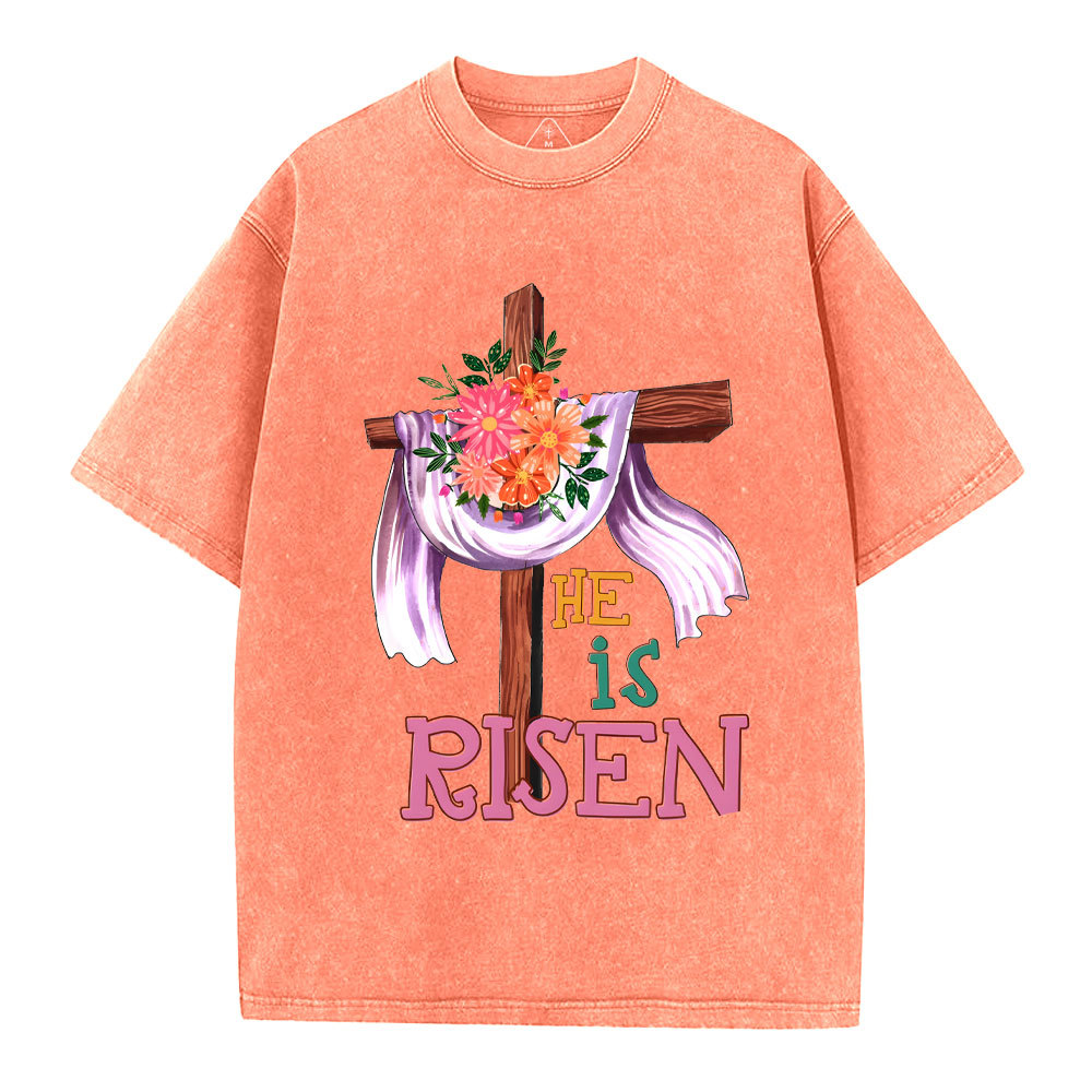 He Is Risen Christian Washed T-Shirt