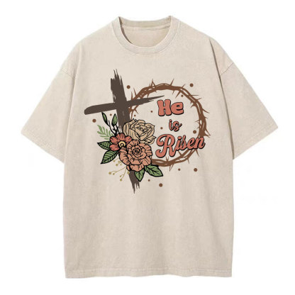 He Is Risen Christian Washed T-Shirt
