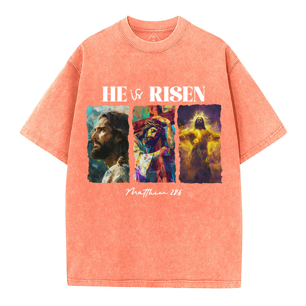 He Is Risen Christian Washed T-Shirt