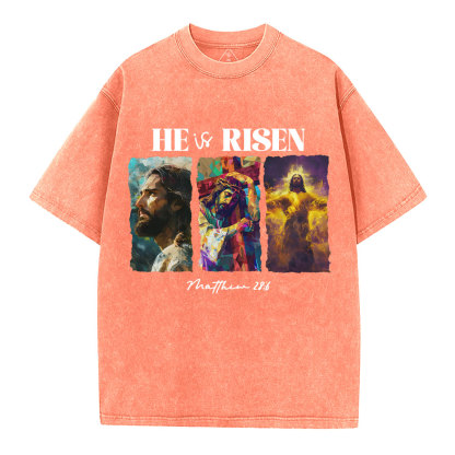 He Is Risen Christian Washed T-Shirt