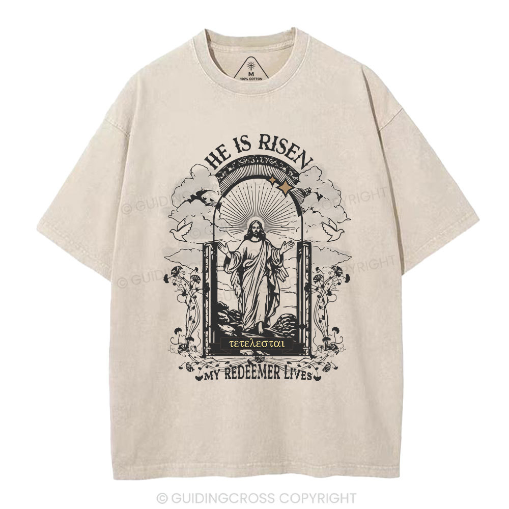 He Is Risen Christian Washed T-Shirt