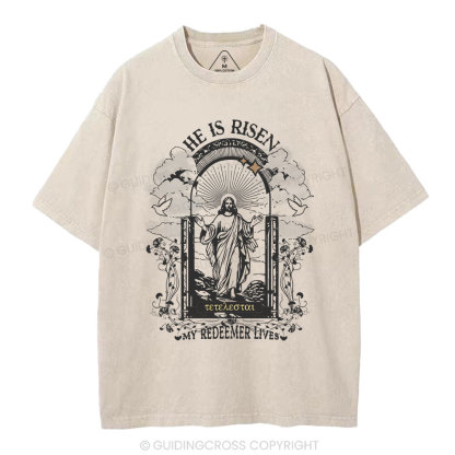 He Is Risen Christian Washed T-Shirt
