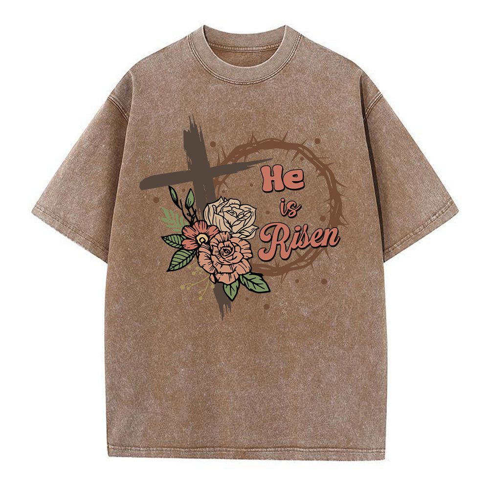 He Is Risen Christian Washed T-Shirt