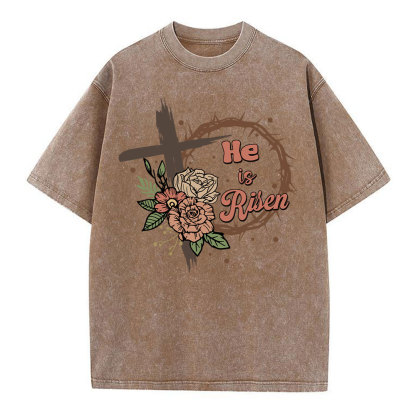 He Is Risen Christian Washed T-Shirt