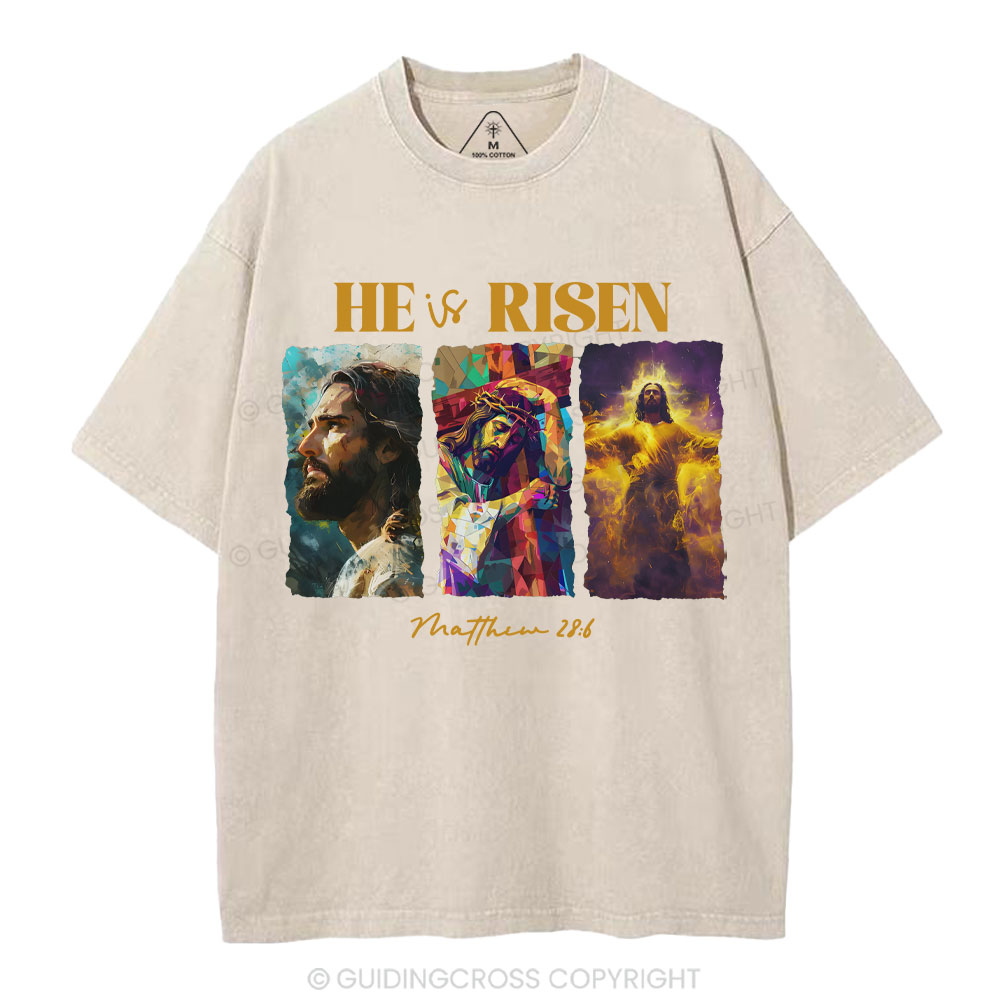 He Is Risen Christian Washed T-Shirt
