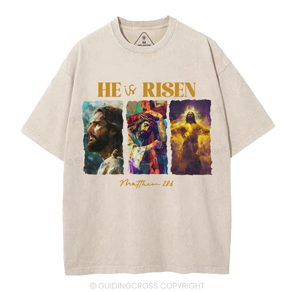 He Is Risen Christian Washed T-Shirt