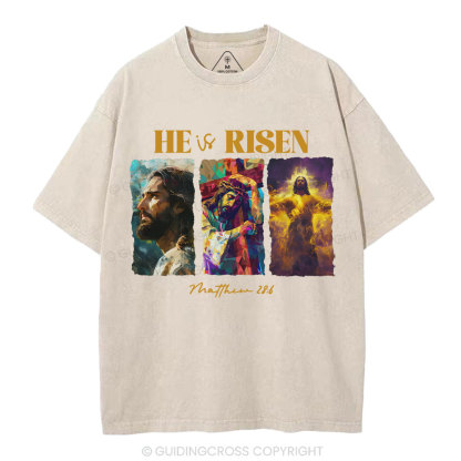 He Is Risen Christian Washed T-Shirt