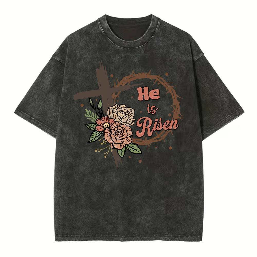 He Is Risen Christian Washed T-Shirt