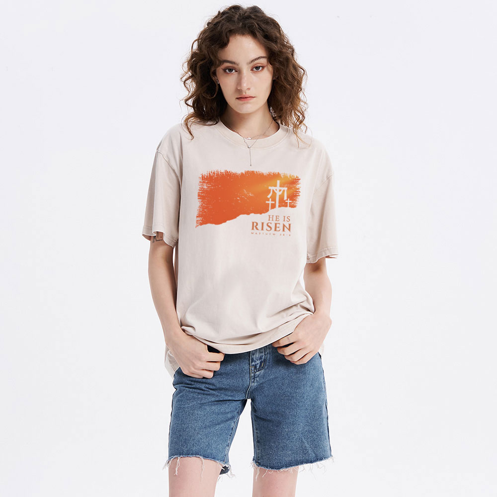 He Is Risen Christian Washed T-Shirt