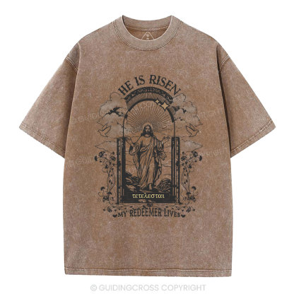 He Is Risen Christian Washed T-Shirt