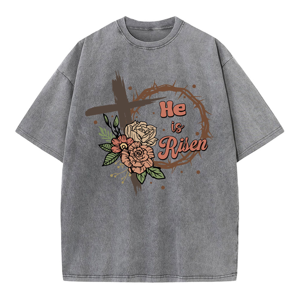 He Is Risen Christian Washed T-Shirt