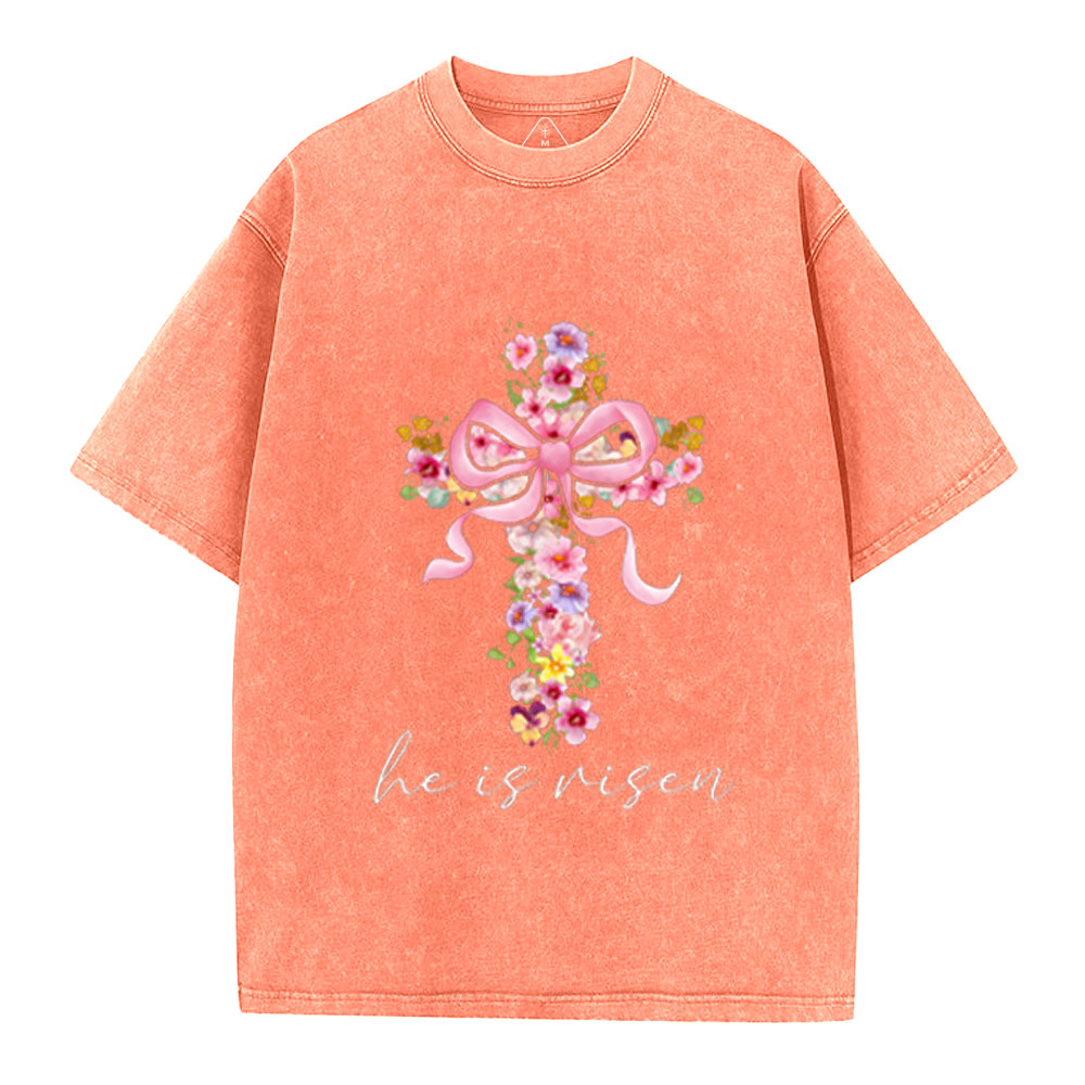 He Is Risen Christian Washed T-Shirt